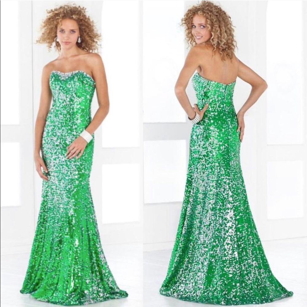 Green sequin prom dress